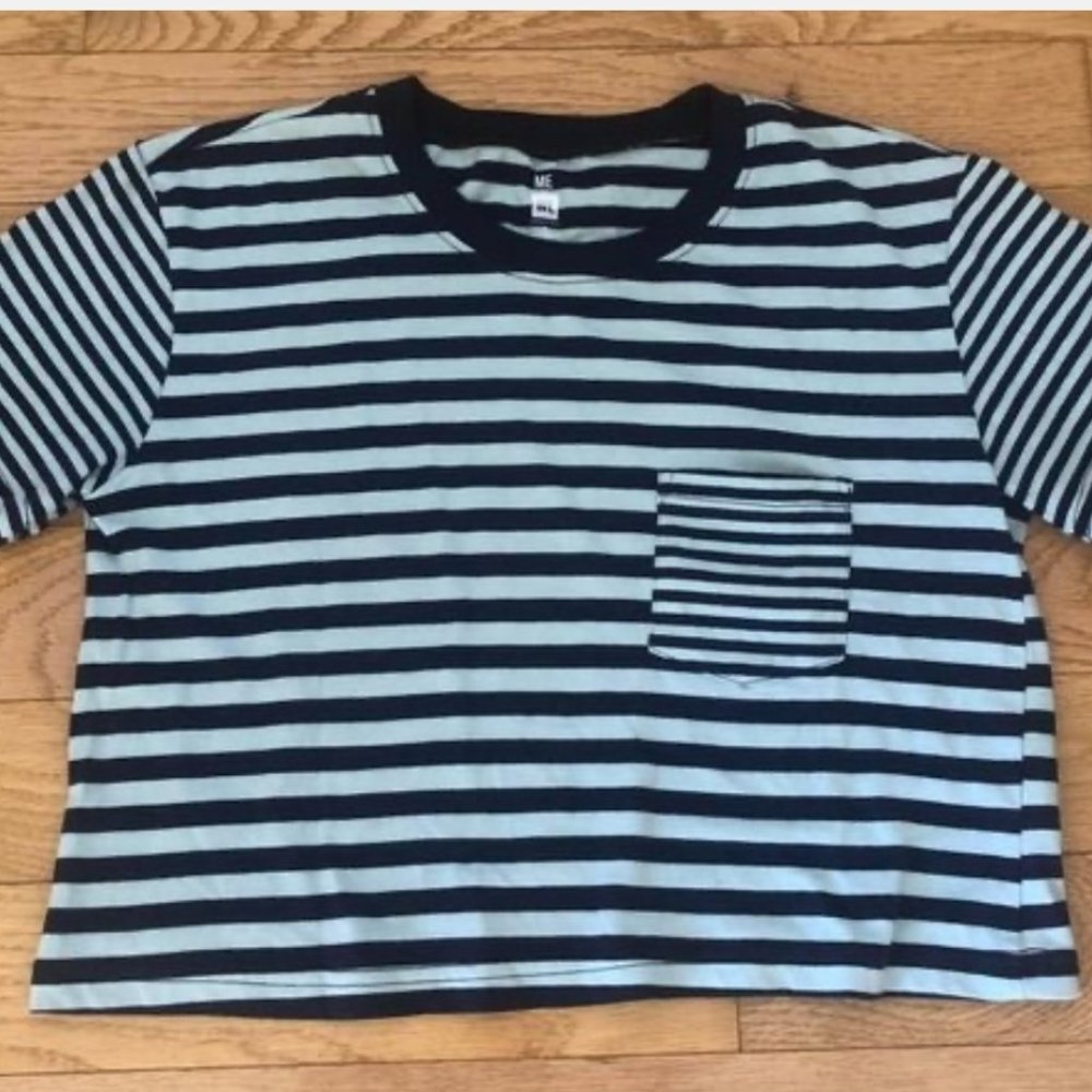 PacSun Me To We Cropped Tee T-Shirt Top Blue Striped  Adorable!!
